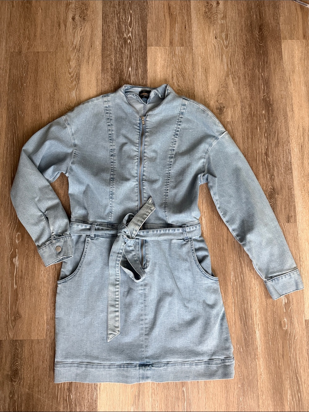 New York & Company Light Blue stretch Denim Belted Jean Dress